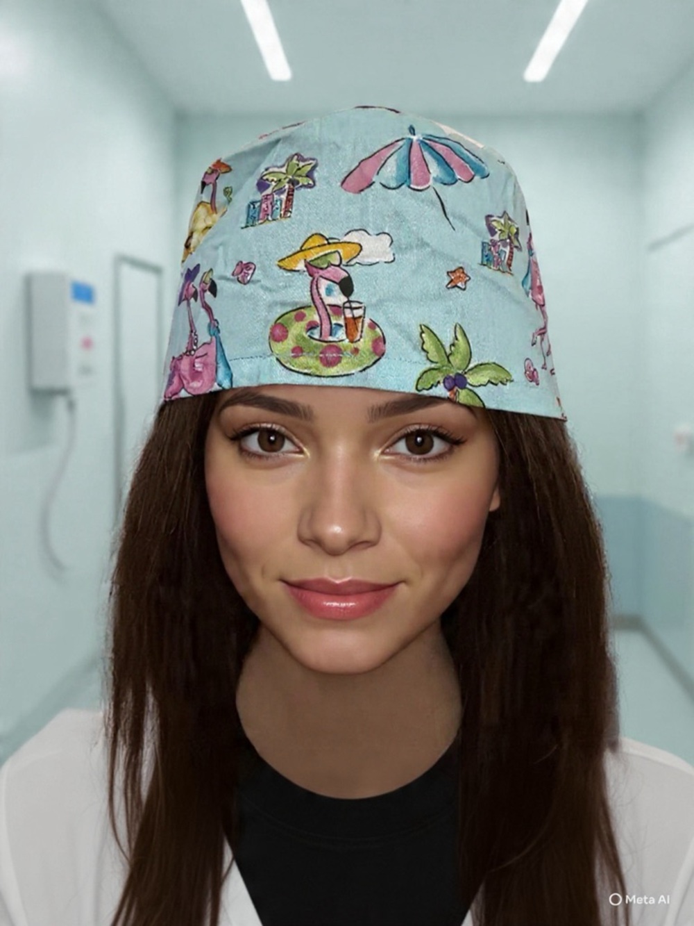 Handmade Pool Party Flamingo Print Scrub Cap/ Nurse Hat